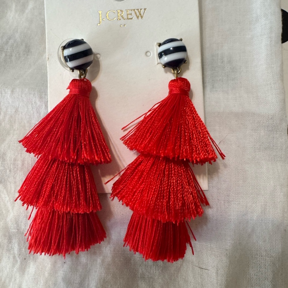 J.Crew Red Tassel Earrings